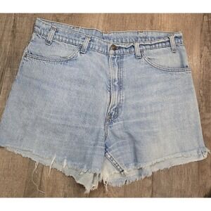 Vintage Levis Orange‎ Tab Daisy Dukes Denim Shorts Distressed 33 Made In USA